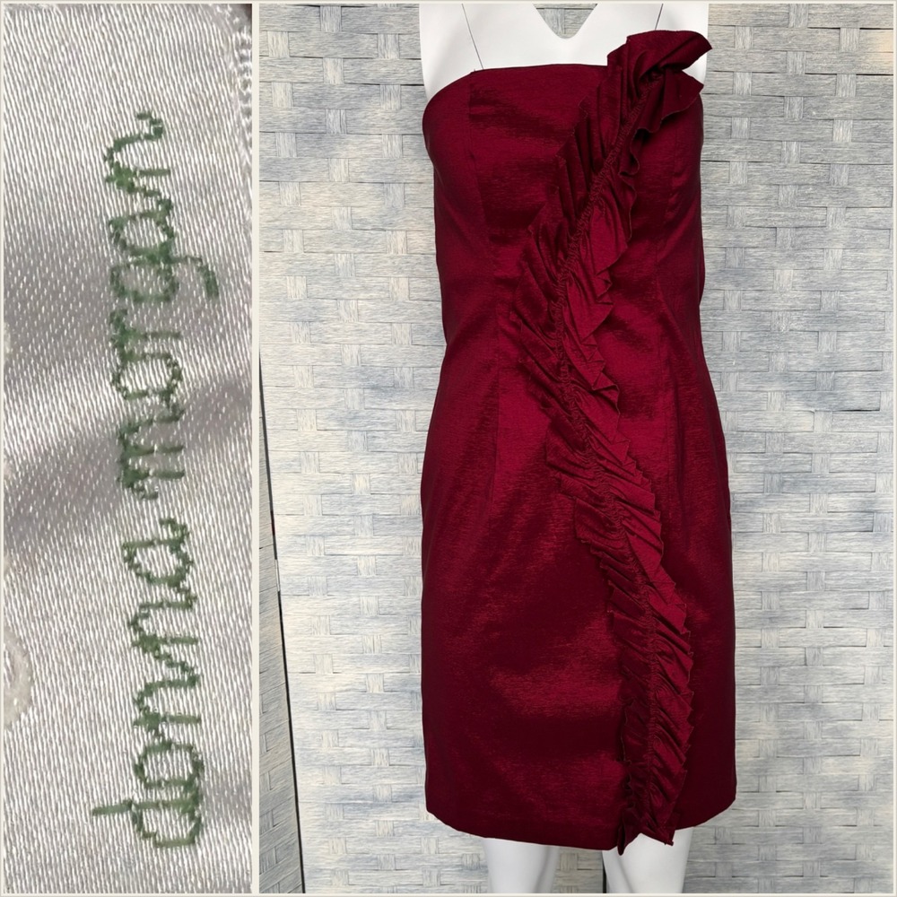 Donna Morgan Mini 10 Red Strapless Ruffle Sheath Cocktail Dress